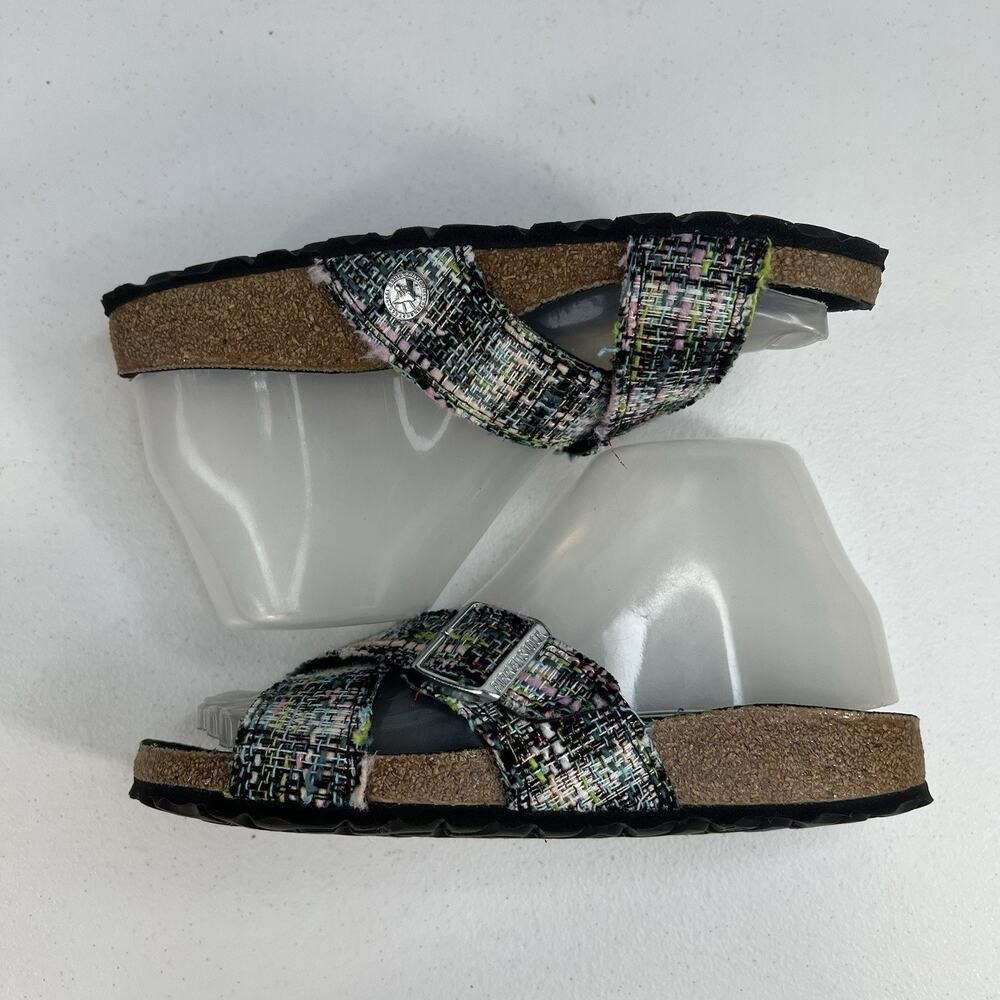 Birkenstock Cross-Strap Sandals in Multicolor Tweed Pattern - Picture 4 of 11